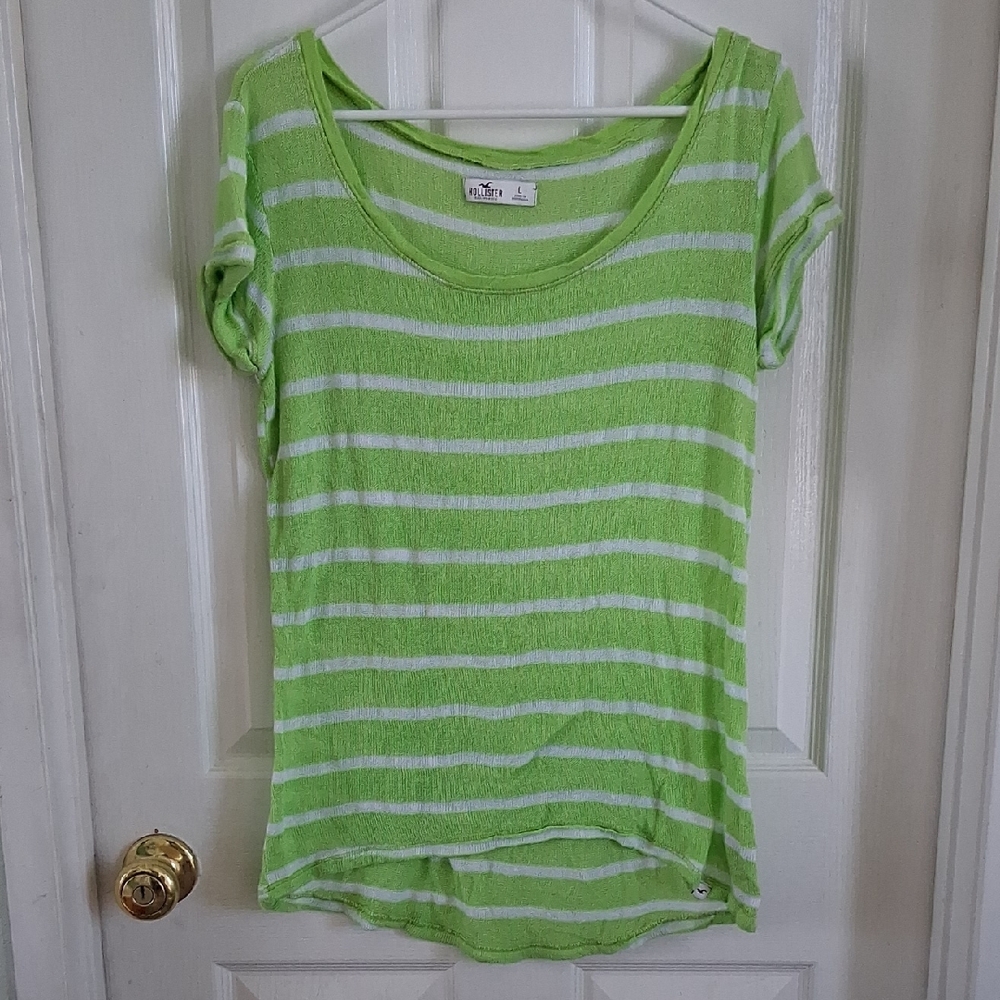 Hollister Lime Green Striped Tee